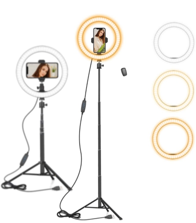 Photo 1 of 10" Ring Light with 59" Tripod Stand & Phone Holder for YouTube Video, Dimmable Led Ring Light for Camera, Video, Makeup, Selfie Photography Compatible with Smartphone