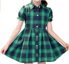 Photo 1 of Little & Big Girls' Kids Summer Check Plaid Short Sleeve Collar Neck Button Down Casual Shirt Dresses SZ 3-4 YEARS 
