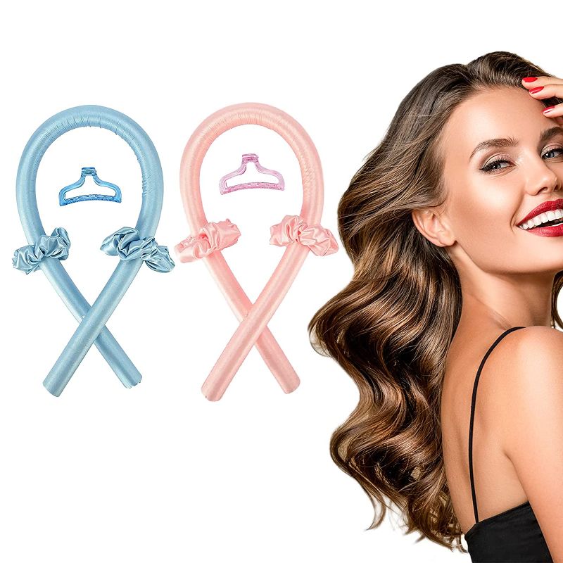 Photo 1 of SET OF 3 Tik Tok Women Heatless Hair Curlers For Long Hair, No Heat Silk Curls Headband You Can To Sleep In Overnight, Soft Foam Hair Rollers
