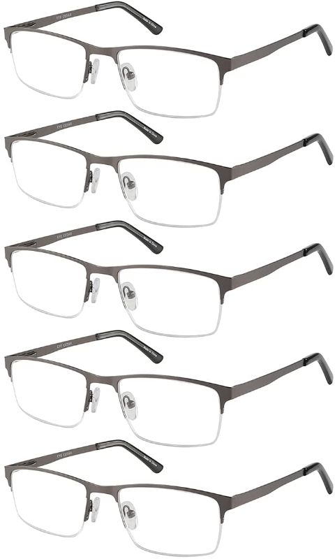 Photo 1 of Eyecedar 5-Pack Blue Light Blocking Reading Glasses Men Half frame Rectangle Style Metal Grey Spring Hinges Readers 1.00
