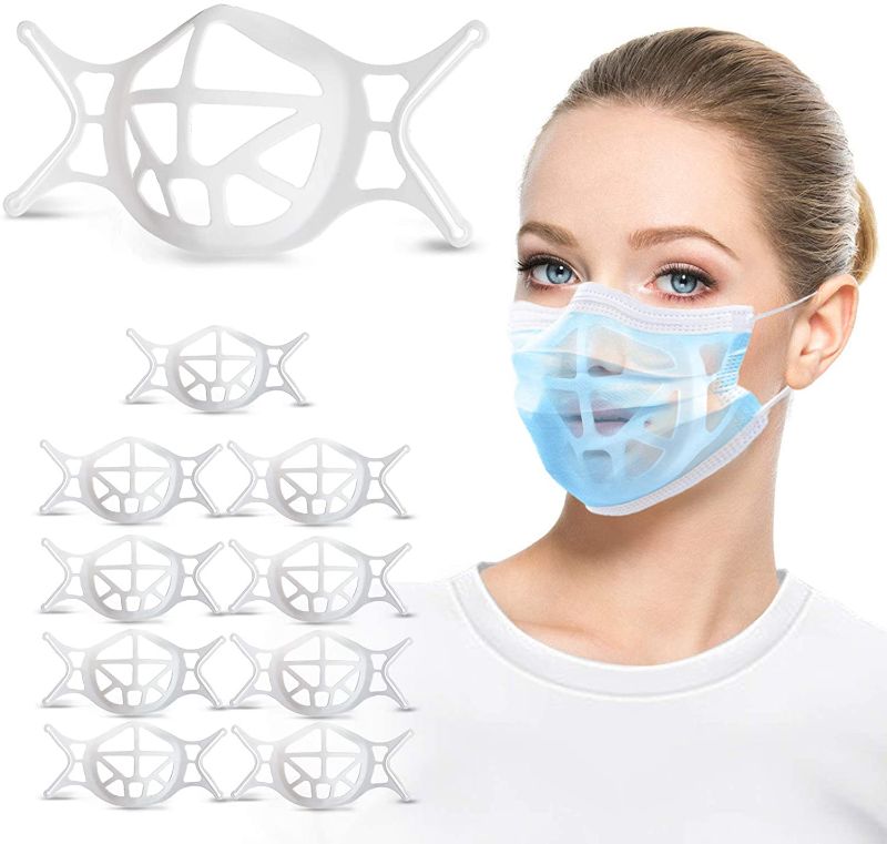 Photo 1 of BUNDLE OF 2 3D Face Mask Bracket 10PCS 3D Silicone Mask Bracket Mask Braces to Make Masks Fit Breathe Cup for Mask Inserts Plastic Mask insert Turtle Mask Holder (White) Mask Rope is Fixed to Prevent Falling off
