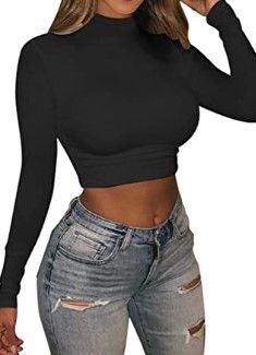 Photo 1 of VETIOR TURTLE NECK LONG SLEEVE CROP TOP SHIRT BLACK S