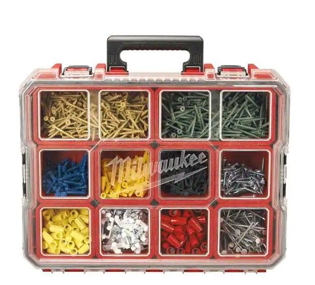 Photo 1 of  Milwaukee
10-Compartment Red Deep Pro Portable Tool Box with Storage and Organization Bins for Small Parts