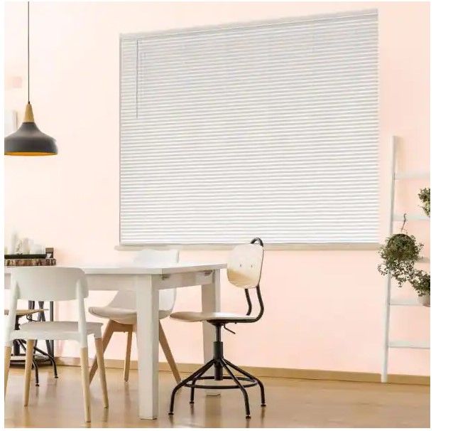 Photo 1 of 
Hampton Bay
White Cordless Room Darkening 1 in. Vinyl Mini Blind for Window or Door - 27 in. W x 48 in. L