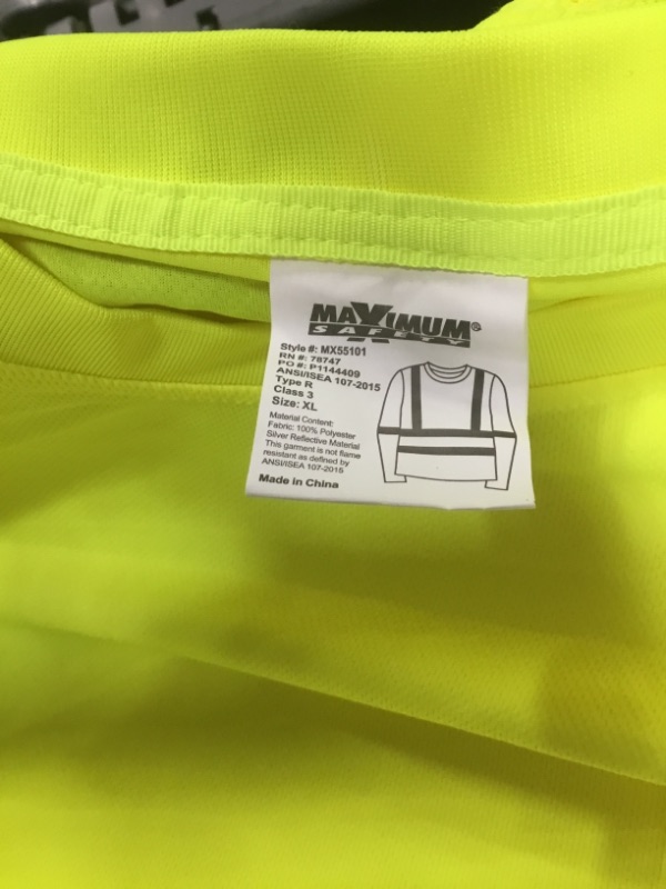 Photo 3 of MAXIMUM SAFETY Unisex X-Large Hi-Visibility Yellow ANSI Class 3 Long Sleeve Shirt
