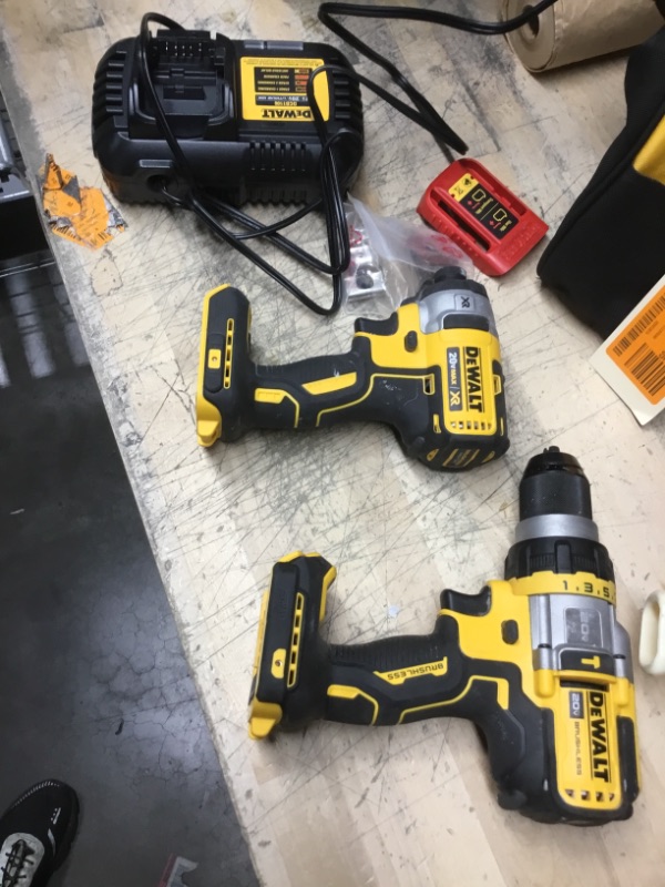 Photo 2 of ***PARTS ONLY*** ATOMIC 20-Volt MAX Cordless Brushless Compact 1/2 in. Hammer Drill, (2) 20-Volt 1.3Ah Batteries, Charger & Bag