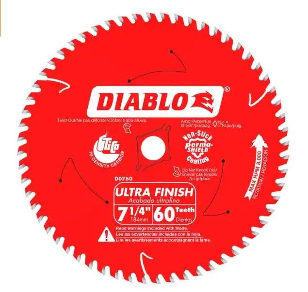 Photo 1 of 
DIABLO
7-1/4 in. x 60-Tooth Fine Finish Circular Saw Blade