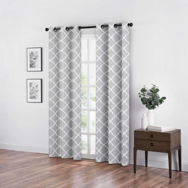 Photo 1 of **2 PACKS OF- Grey Trellis Blackout Curtain - 42 in. W x 63 in. L
