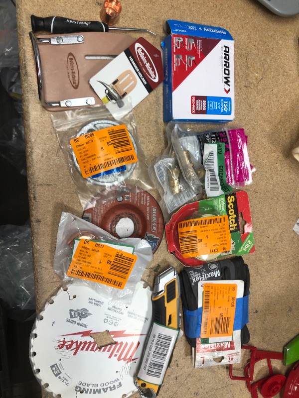 Photo 1 of **NO REFUNS/RETURNS** - Bundle of Miscellaneous Home depot goods- hardware, staples, supplies (gloves, knife, blades)