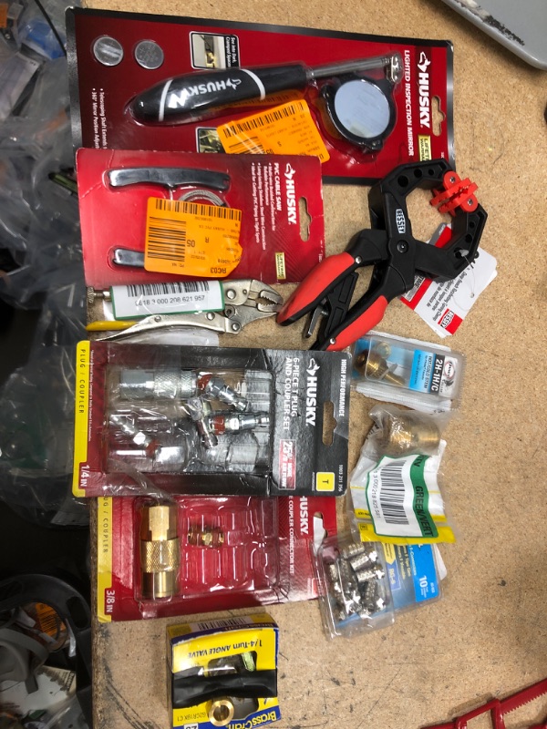 Photo 1 of **NO REFUNS/RETURNS** - Bundle of Miscellaneous home depot goods: Husky products, tools, hardware