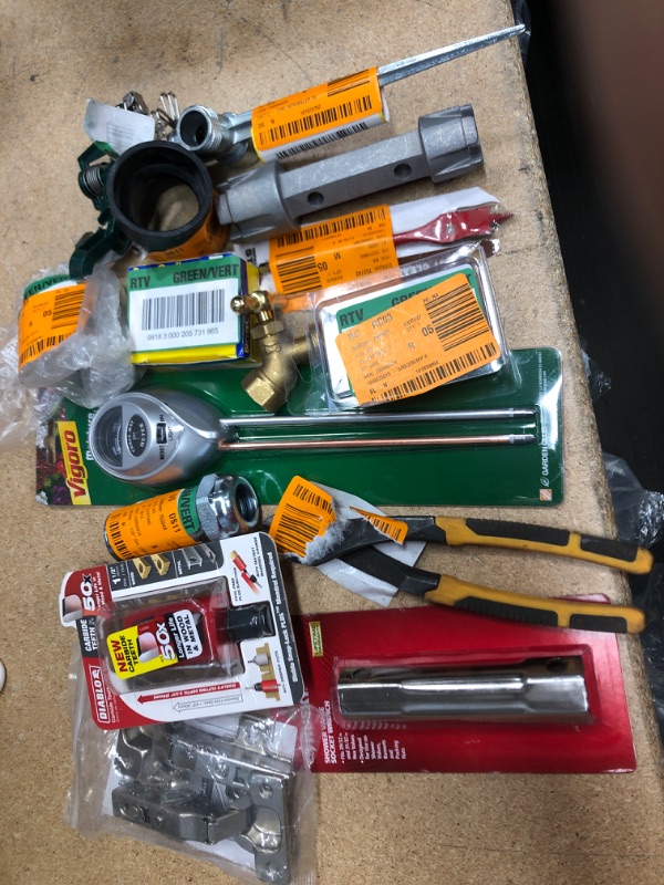 Photo 1 of **NO REFUNS/RETURNS** - Bundle of Miscellaneous bag of hardware, tools, husky products