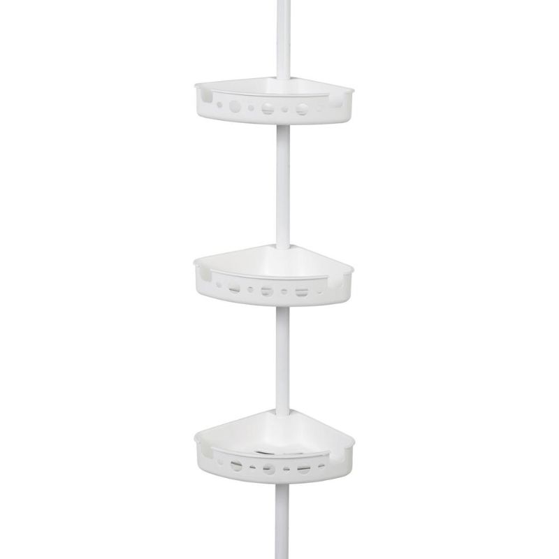 Photo 1 of 3-Tier Tension Corner Pole Shower Caddy in White
