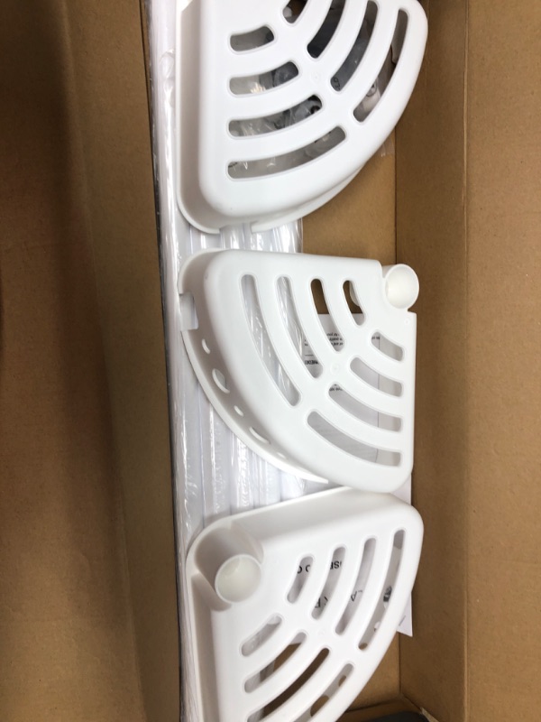 Photo 2 of 3-Tier Tension Corner Pole Shower Caddy in White
