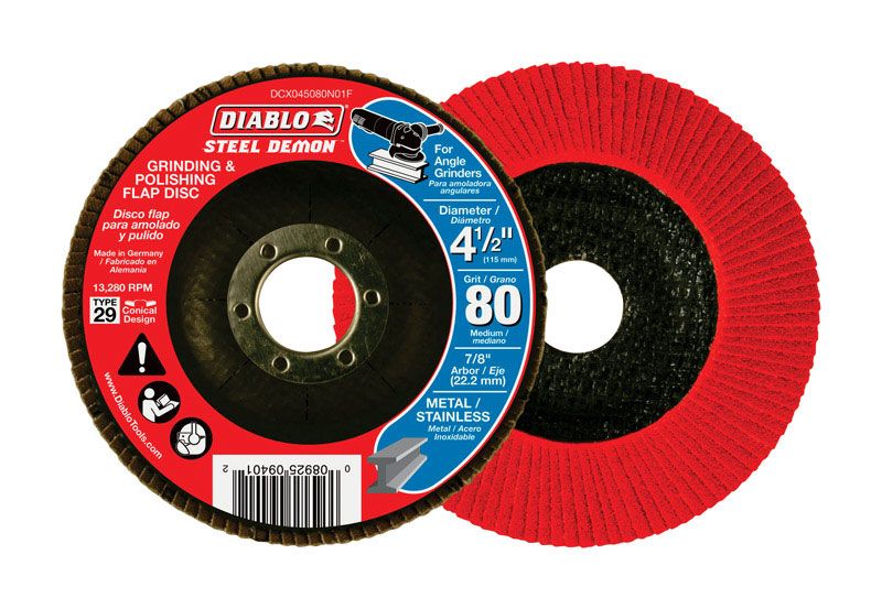 Photo 1 of **5 of- 4-1/2 in. 80-Grit Steel Demon Grinding and Polishing Flap Disc with Type 29 Conical Design
