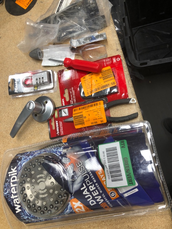 Photo 1 of **NO REFUNDS/RETURNS** - Bundle of Miscellaneous Home Depot Goods: shower head, husky tools, master lock, etc. 