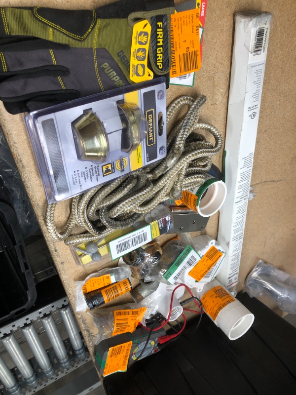 Photo 1 of **NO REFUNDS/RETURNS** - Bundle of Miscellaneous Home Depot Goods: gloves, door lock, hardware, hinge, etc. 