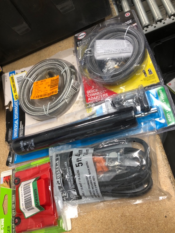 Photo 1 of **NO REFUNDS/RETURNS** - Bundle of Miscellaneous home depot goods: dishwasher hose, tool, cable