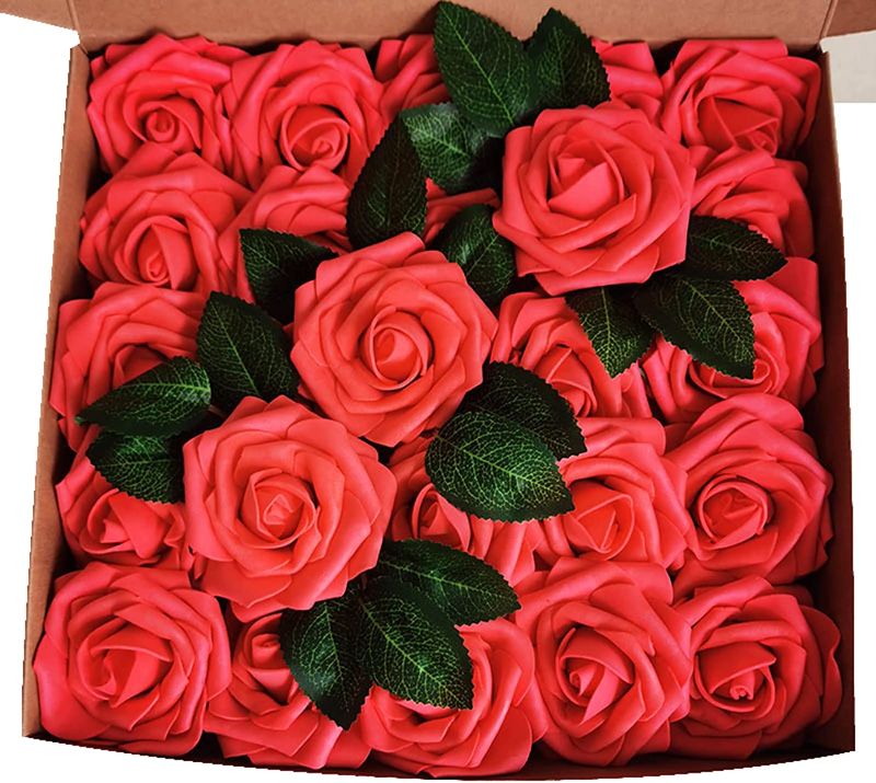 Photo 1 of **SET OF 2**
Emopeak Artificial Flowers, 25Pcs Dainty Rose Artificial Wedding Fake Flowers Combo with Stem/Leaves for DIY Wedding Bouquets Centerpieces Floral Home Party Decorations (Red, 25 Pcs)
