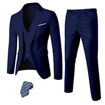 Photo 1 of MY'S Men's 3 Piece Slim Fit Suit Set, One Button Solid Jacket Vest Pants with Tie (Large, 5'9-6'3, 175-190Ibs)
