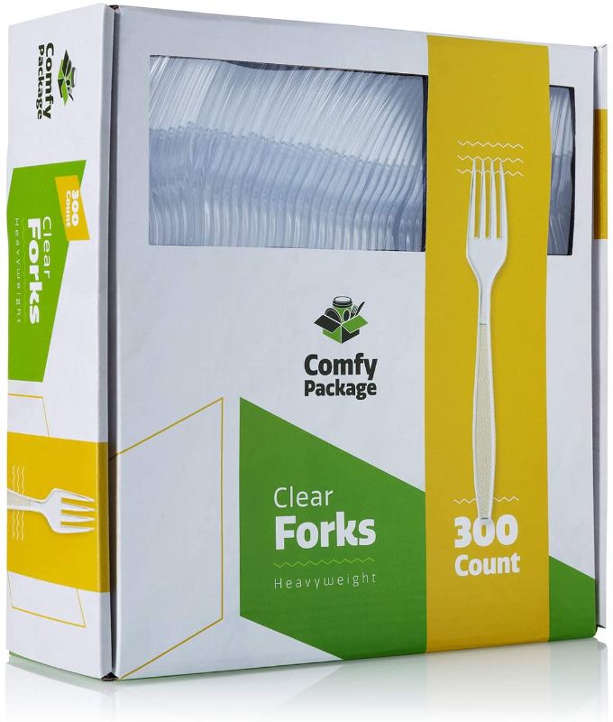 Photo 1 of [300 Pack] Heavyweight Disposable Clear Plastic Forks
