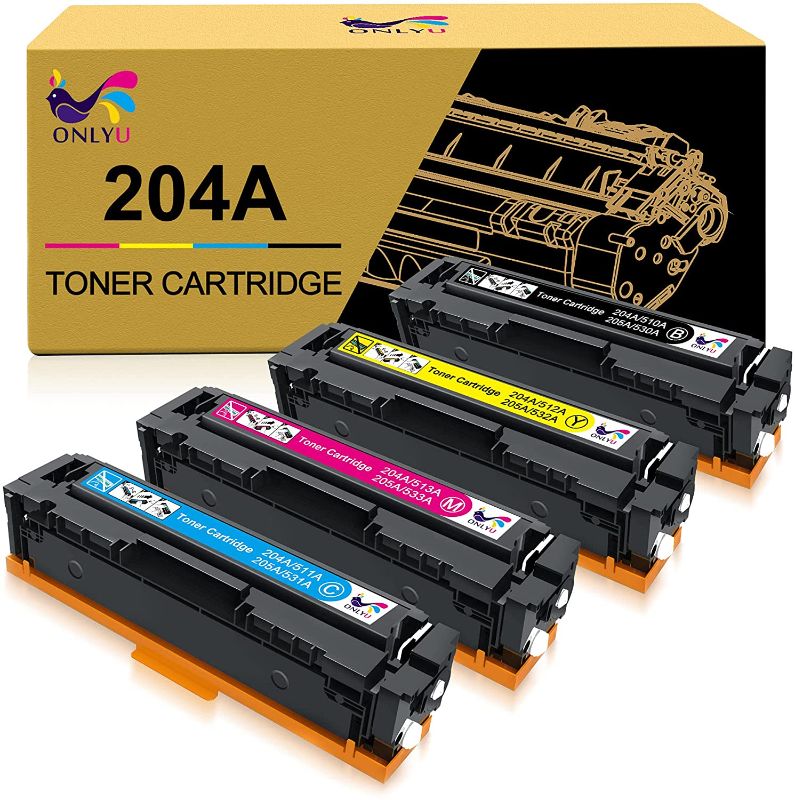 Photo 1 of ONLYU Compatible Toner Cartridge Replacement for HP 204 204A CF510A CF511A CF512A CF513A Pro MFP M180nw M180n M181 M181fw M154a M154nw Printer (Black, Cyan, Yellow, Magenta, 4-Pack)
