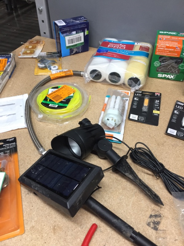 Photo 2 of ***non-refundable***
light bulbs of different sizes and wattage, solar garden light, construction screws, paint roller brushes