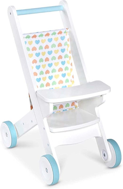 Photo 1 of Melissa & Doug Mine to Love Wooden Play Stroller for Dolls-Stuffed Animals - White (18”H x 8”W x 11”D Assembled)
