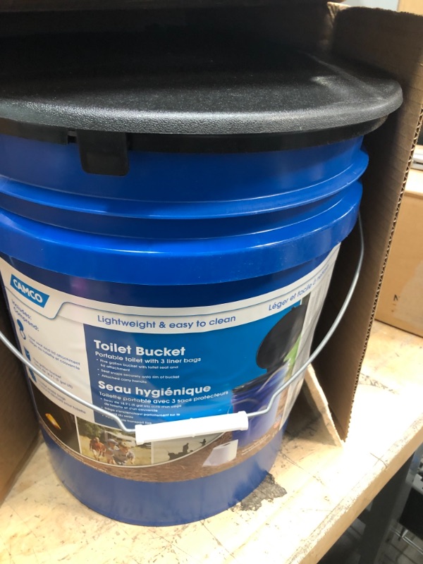 Photo 1 of Camco 41549 Portable 5-Gallon Toilet Bucket with Seat and Lid Attachment Lightweight and Easy to Clean Great for Camping