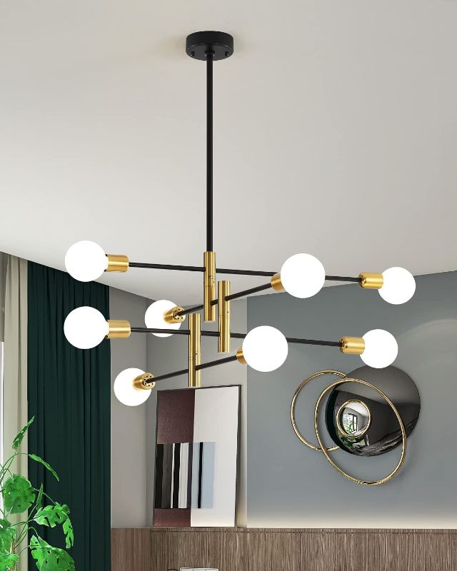 Photo 1 of Sputnik Chandelier Modern Chandelier Ceiling Light Fixtures Mid Century Chandelier Industrial Black and Gold Chandelier Pendant Lighting for Kitchen Island Dining Room Living Room Hallway 8-Light
