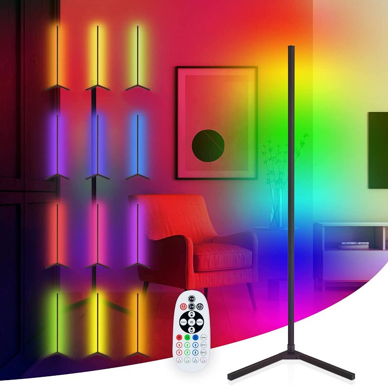 Photo 1 of DGE Color Changing Corner Floor Lamp with Bright White Light Model and WiFi App Control, Creative DIY Mode, Music Sync, Well Built Led Ambient Corner Floor Lamp
