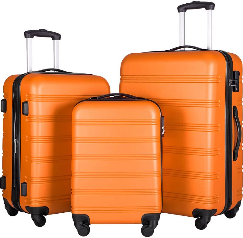 Photo 1 of Merax Expandable Luggage TSA Locks, 3 Piece Lightweight Spinner Suitcase Set, Orange, One_Size
