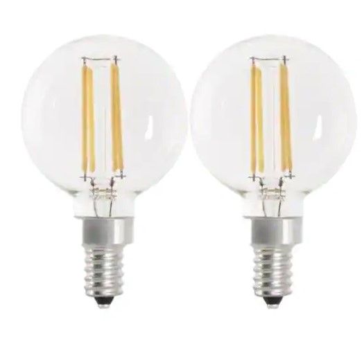 Photo 1 of Feit Electric
60-Watt Equivalent G16.5 Candelabra Dimmable Filament ENERGY STAR Clear Glass LED Light Bulb, Soft White (2-Pack)