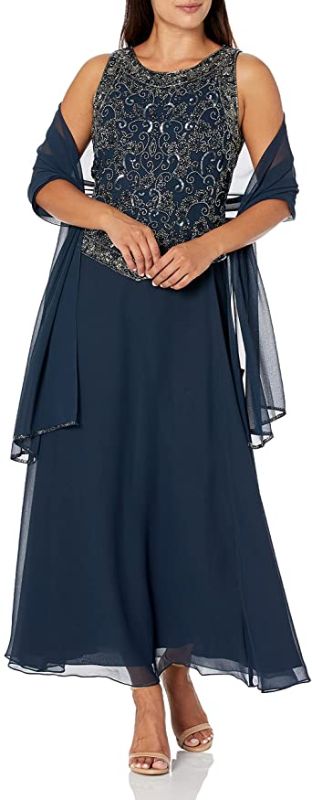 Photo 1 of J Kara Women's Petite Long Beaded V Trim Detail Dress with Scarf 16 Plus W 
