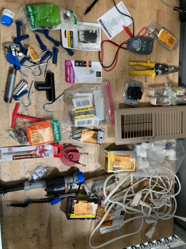 Photo 1 of **NOT REFUNDABLE** BUNDLE OF ASSORTED MISC HOME DEPOT GOODS, TOOLS AND HARDWARE , ELECTRICAL AND PLUMBING ITEMS
