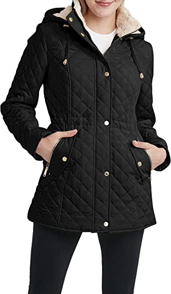 Photo 1 of LAUNDRY BY SHELLI SEGAL Women's 3/4 Quilted Faux Shearling Jacket with Hood
