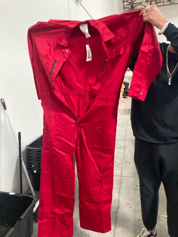 Photo 2 of Chicago Protective Apparel 605-FRC-R-L FR Cotton Coverall, Large, Red
