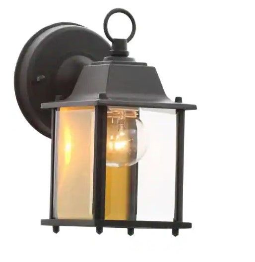 Photo 1 of 
Hampton Bay
8.5 in. Black Decorative Outdoor Coach Wall Lantern with Clear Glass Shade