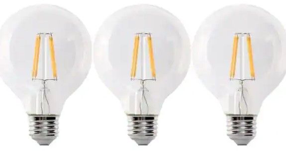 Photo 1 of Feit Electric
100-Watt Equivalent G25 E26 Dimmable Filament CEC 90 CRI Clear Glass LED Light Bulb, Bright White 3000K (3-Pack)