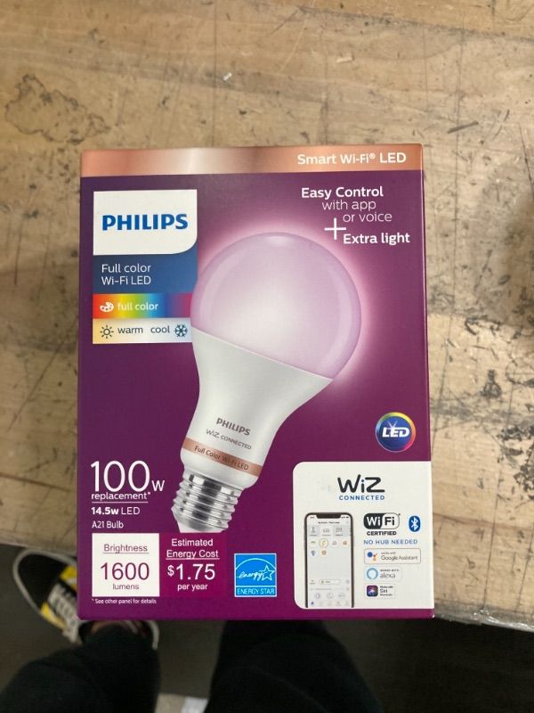 Photo 2 of Philips
Color and Tunable White A21 LED 100-Watt Equivalent Dimmable Smart Wi-Fi Wiz Connected Wireless LED Light Bulb