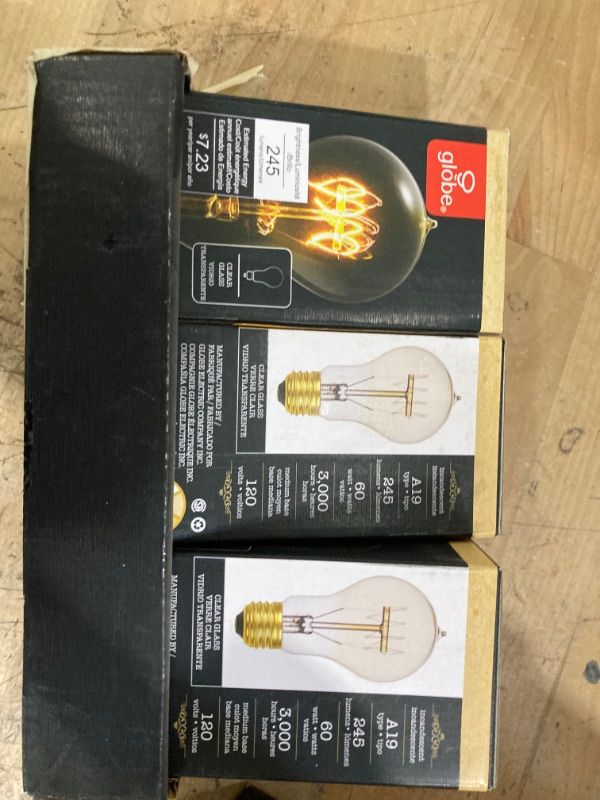 Photo 2 of Globe Electric
60-Watt Incandescent A19 Vintage Quad Loop Medium Base Light Bulb 3 PACK 