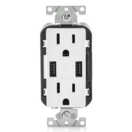 Photo 1 of 3.6A USB Dual Type A In-Wall Charger with 15 Amp Tamper-Resistant Outlets, White
