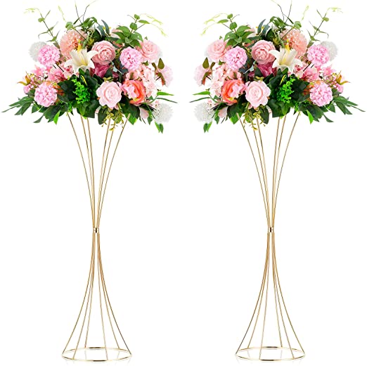 Photo 1 of NUPTIO 2 Pcs Gold Vases for Centerpieces, 31.1in Tall Metal Trumpet Vase, Road Lead for Wedding Party Dinner Centerpiece, Flower Stand for Christmas Anniversary Birthday Home Decoration
