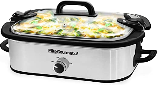 Photo 1 of Elite Gourmet MST-5240SS Crock Slow Cooker, Locking Lid Adjustable Temperature Keep Warm Oven & Dishwasher-Safe Casserole Pan, 3.5Qt Capacity, Stainless Steel
