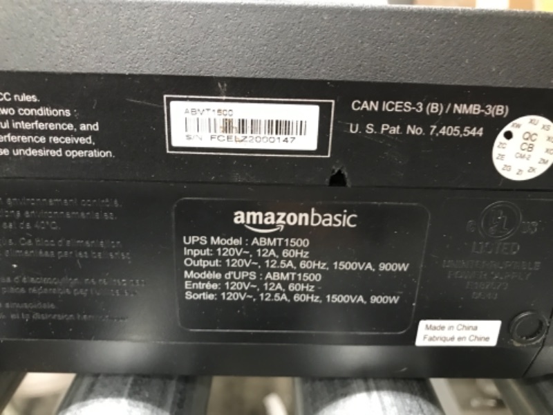 Photo 3 of Amazon Basics Line-Interactive UPS 1500VA 900 Watt Surge Protector Battery Power Backup, 10 Outlets - Black
DAMAGED, NOT FUNCTIONAL