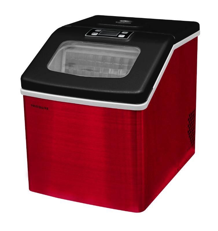 Photo 1 of Frigidaire 40 Lbs Countertop Clear Square Ice Maker EFIC452, Red Stainless Steel
