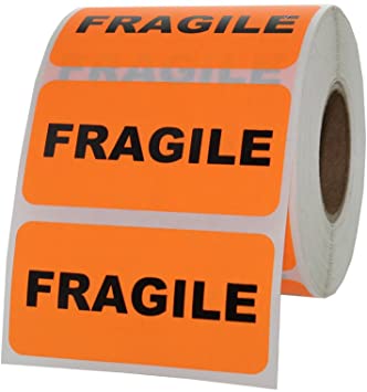 Photo 1 of LabelValue.com | Orange Fragile Stickers" - 1000 Labels Per Roll
