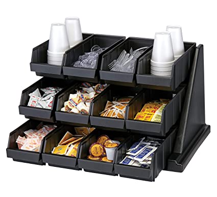 Photo 1 of Cambro 12RS12110 Black Versa Self Serve Condiment Bin Stand Set with 3-Tier Stand and 12" Condiment Bins Case of 1
