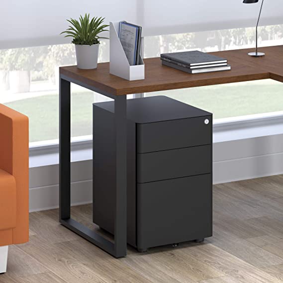 Photo 1 of HON Basyx Commercial-Grade Modern Mobile Steel Pedestal, Filing Cabinet, Standard, Charcoal
