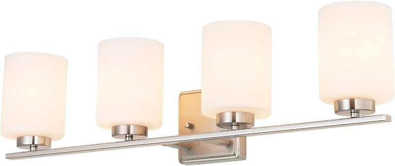 Photo 1 of Kingbrite 4 Bulb E26 Bathroom Vanity Light Fixture, Brushed Nickel,White Glass Shade,UL Listed
