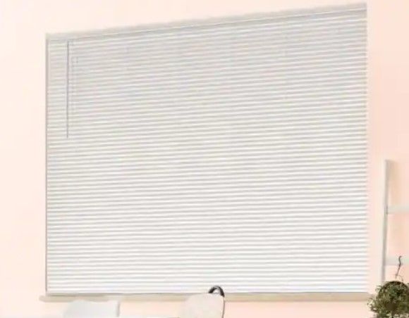 Photo 1 of Hampton Bay White Cordless Room Darkening 1 in. Vinyl Mini Blind for Window or Door - 39 in. W x 72 in. L